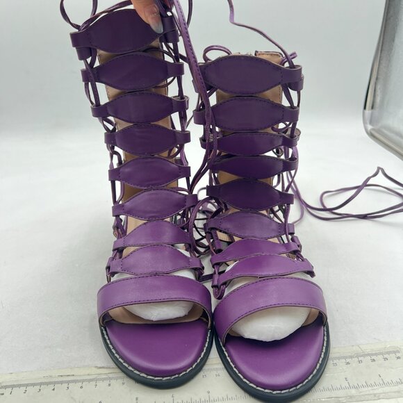 YDN Purple Ankle High Gladiator Sandals for Women Lace up Open toe Zips Shoes - Picture 3 of 8